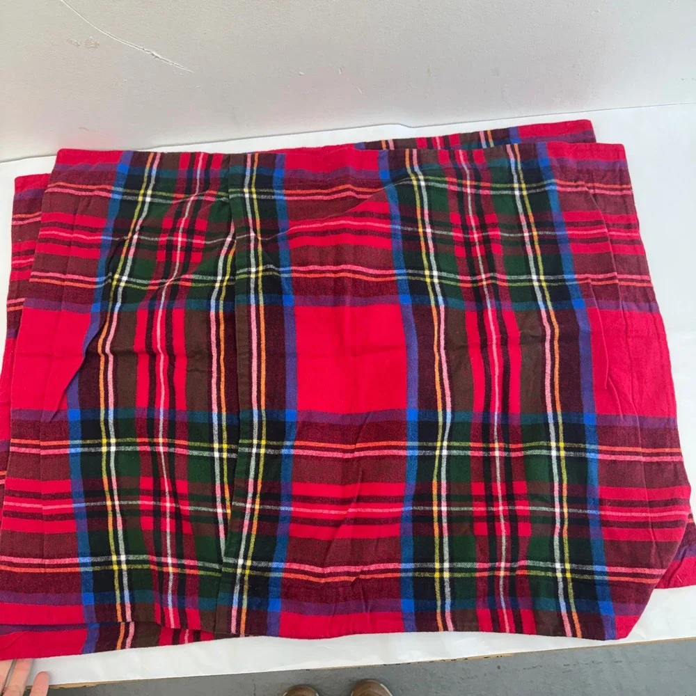 Lands End Plaid Pillow Sham 100% Cotton Flannel Portugal Red Green Blue Yellow